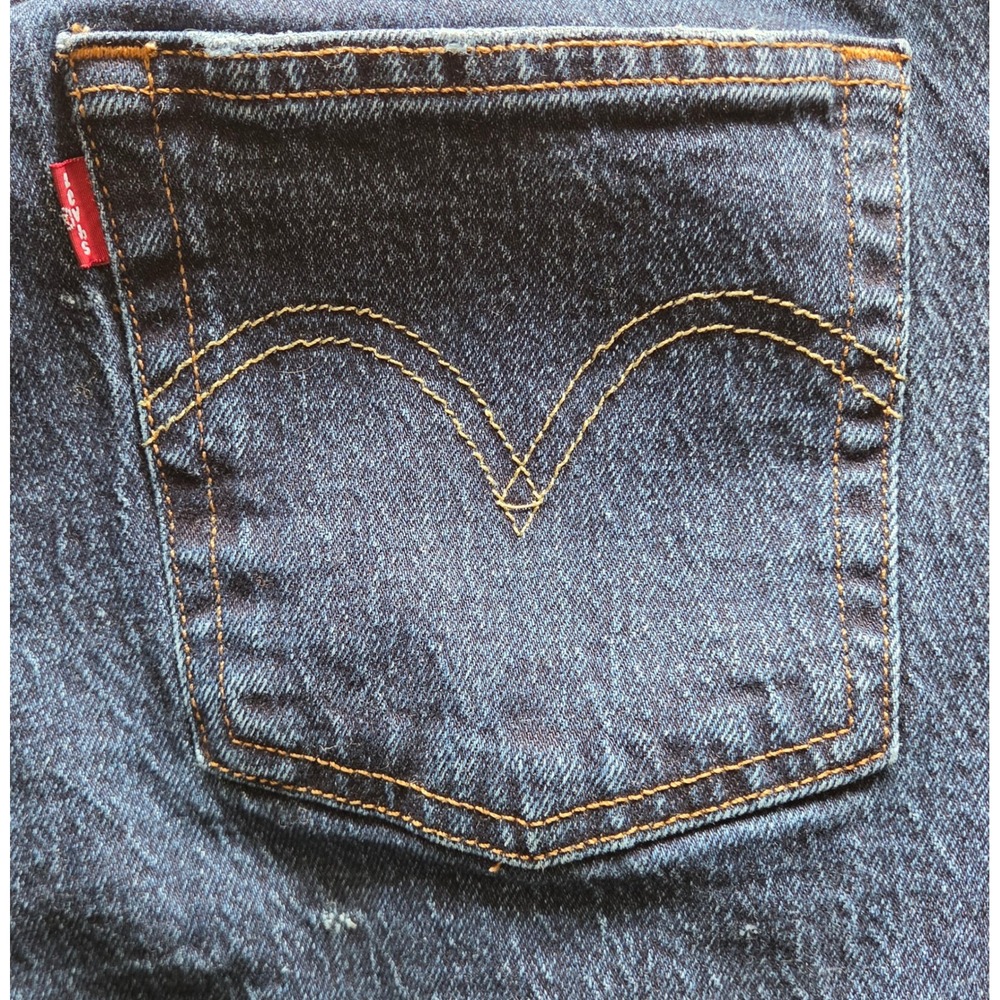 Levis 501 Jeans Womens W32 L26 Dark Wash Distressed Button Fly Denim - Picture 7 of 10